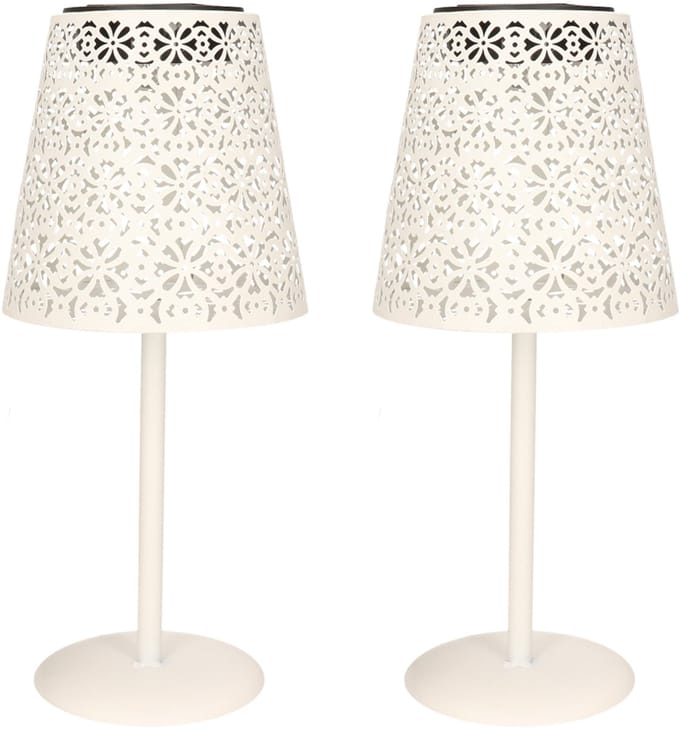 Anna's Collection Tafellamp buiten - 2x - D12 x H28 cm - wit - metaal - solar lantaarn