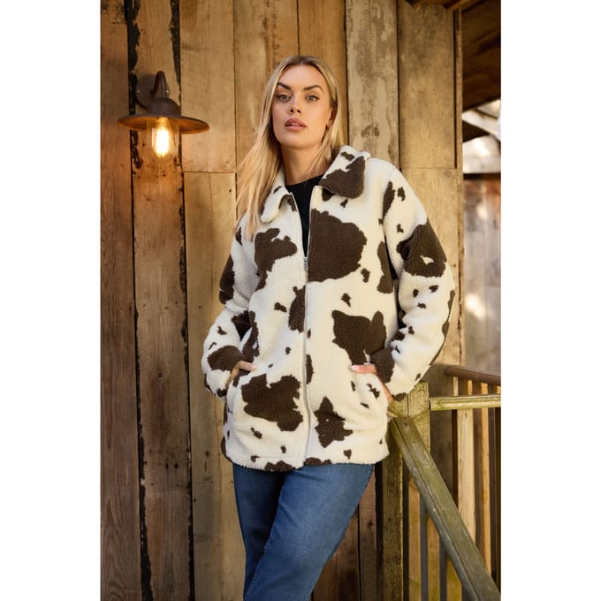 Yours Natural Bruine Koeienprint Teddy Borg Jas Size 48