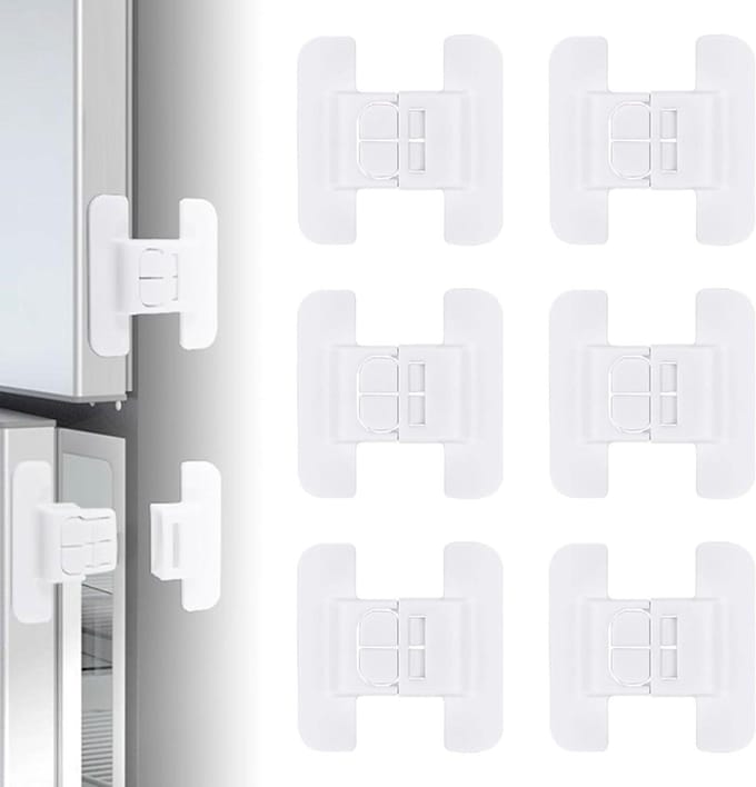 6 Pcs Child Safety Locks - White Drawer Guards for Babies and Toddlers - Cupboard, Refrigerator, and Drawers with Strong Glue