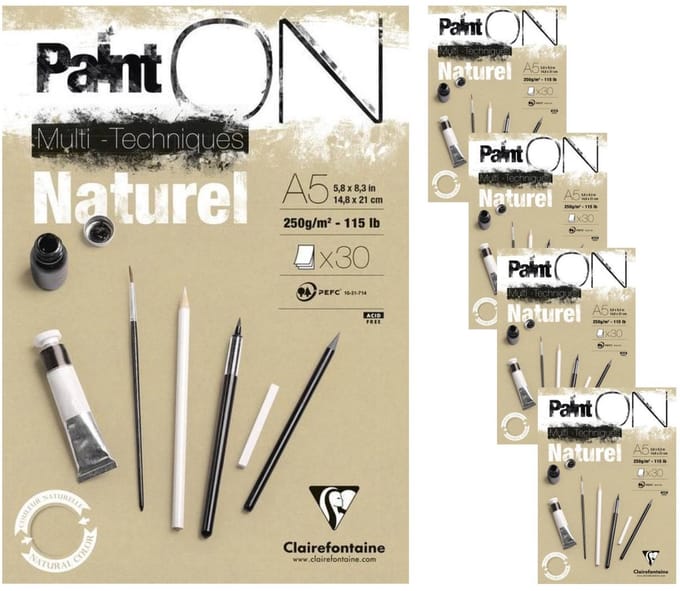Clairefontaine - Paint ON - Multi-Techniek Pad - Tekenpapier - Schilderpapier - Naturel - A5 - 250 g - 30 vel - 4 pack