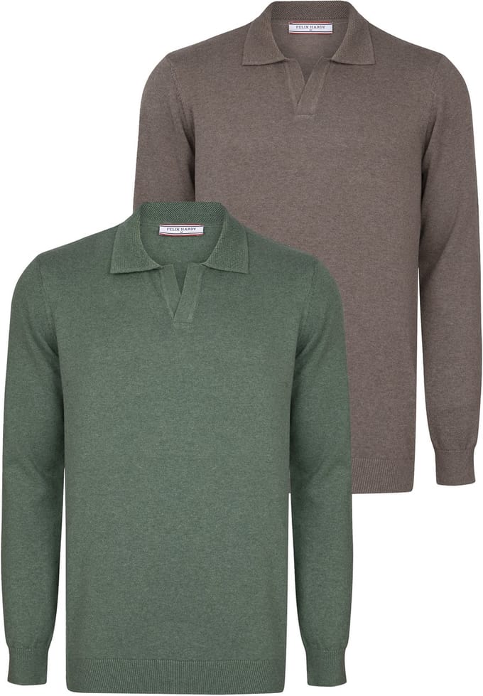 Felix Hardy Pullover Met Polokraag - 2 Pack Polo - 100% Katoen Heren Groen-Bruin - S