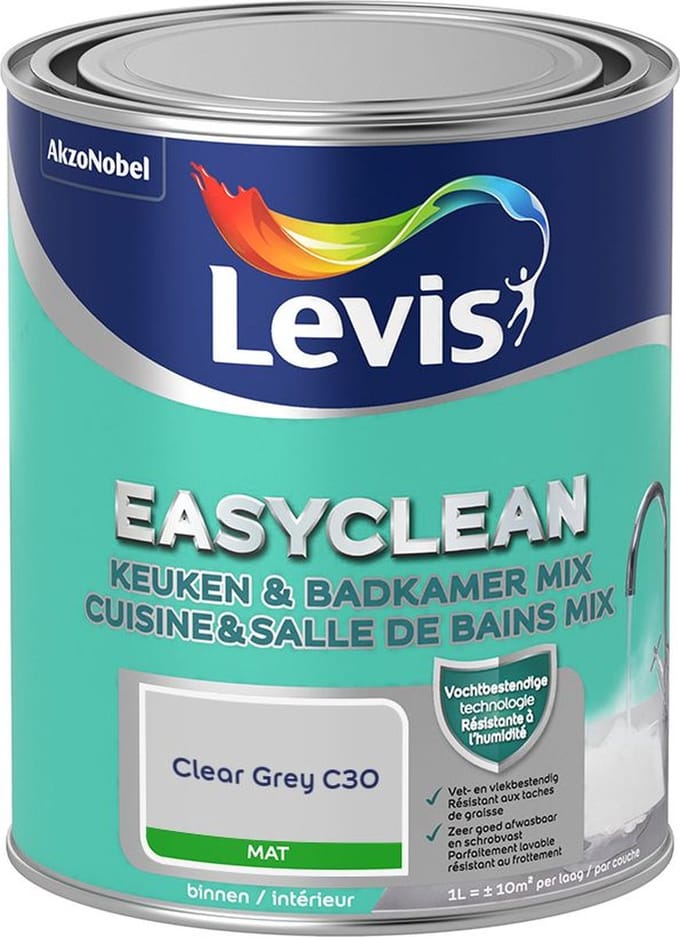 Levis - Easyclean Keuken & Badkamer Mix - Clear Grey C30 - Mengverf - 1 L