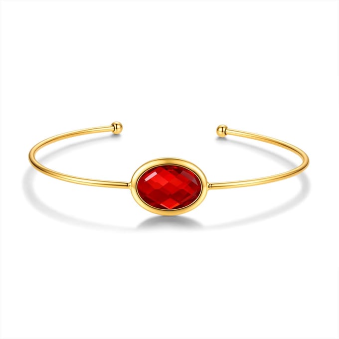 CO88 Collection 8CB-91412 – Bangle Armband Dames – Goudkleurig – Rode Glassteen – Open Armband