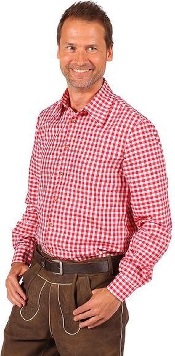 Overhemd rood-wit geruit 100% polyester