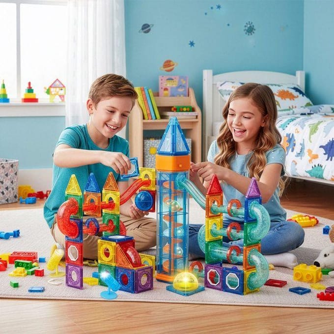 Springos® Magnetisch speelgoed - Knikkerbaan - 134 Stuks - Montessori speelgoed - Speelgoed kinderen