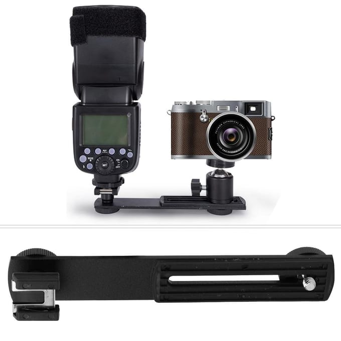 Aluminiumlegering Externe Flits Dubbele Kop Dwarsbalk Beugel Fotografische Apparatuur Accessoire black