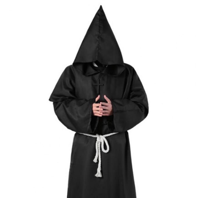 4 pièces/ensemble Halloween cape costume médiéval moine robe magicien Cosplay danse tissu cape avec drapé solide grand chapeau collier taille Ro S café
