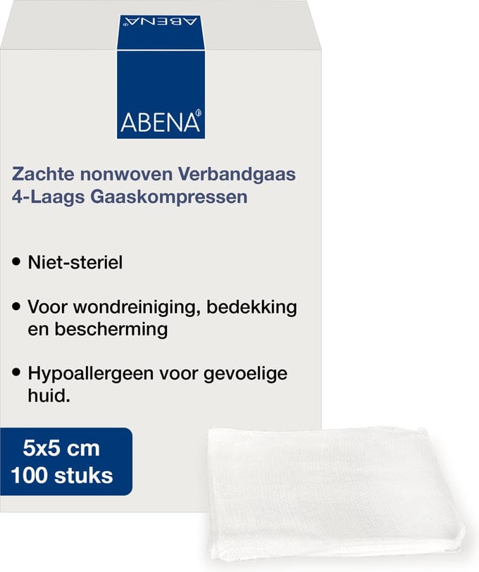 Abena Gaaskompres - 100 Stuks - Absorberend Verbandgaas - 4 Laags Gaaskompressen - 5 cm x 5 cm