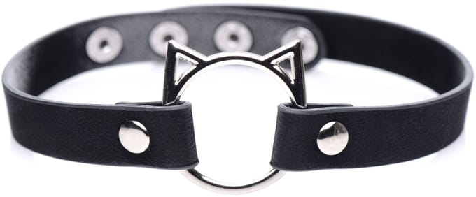 XR Brands Kinky Kitty Ring Slim Choker - PU Leather - Black black