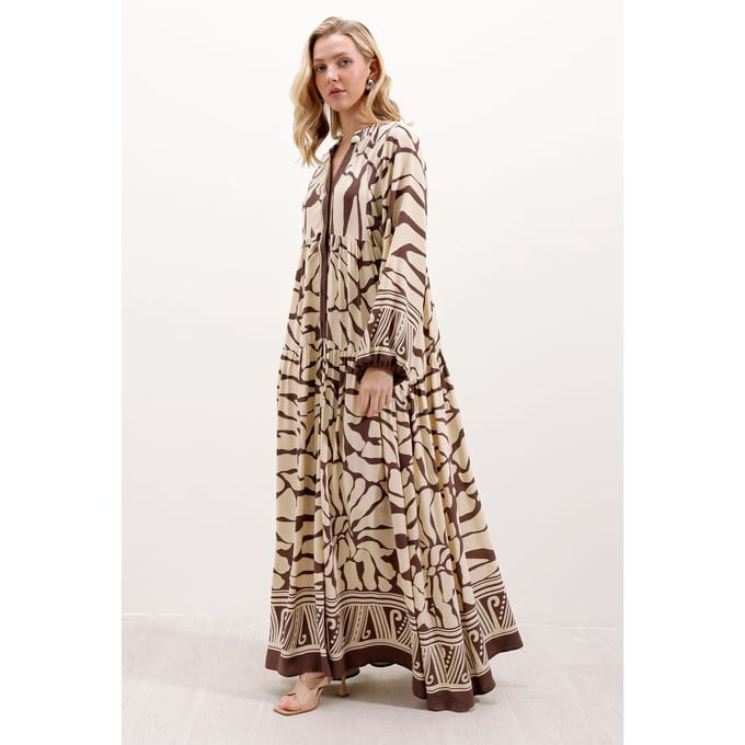 Geprinte V-hals Maxi-jurk