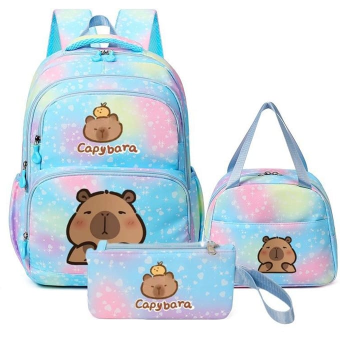 Cartable grande capacité avec bandoulière; set de trousse à crayons trois pièces pour étudiant