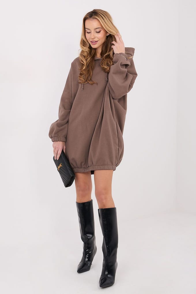 Cozy Motion Hoodie Dress - Taupe / One Size