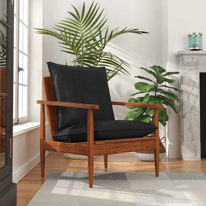 vidaXL - Fauteuil - echt - leer - en - massief - acaciahout