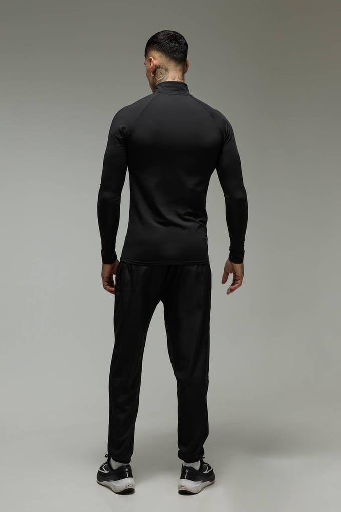 Tall Men's Active Regular Fit Quarter Zip en Jogger Trainingspak | Black | Size Medium