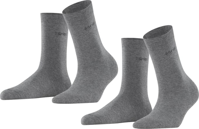Esprit Uni 2-Pack eenkleurig katoen multipack sokken dames grijs - maat 39-42