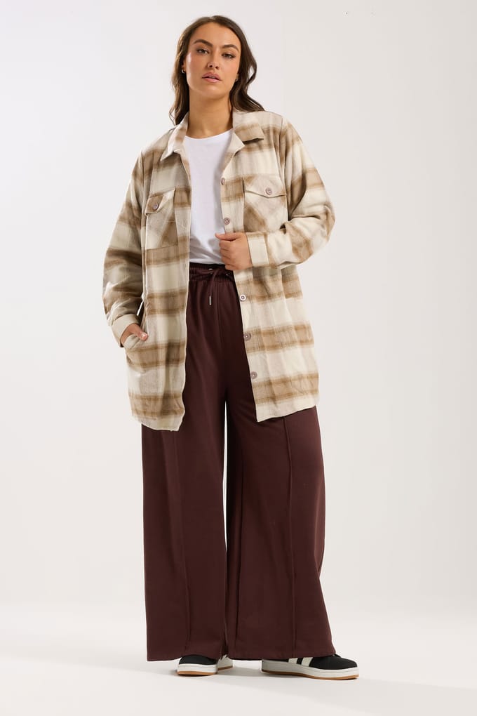 Yours Natural Brown Check Shacket Size 58-60