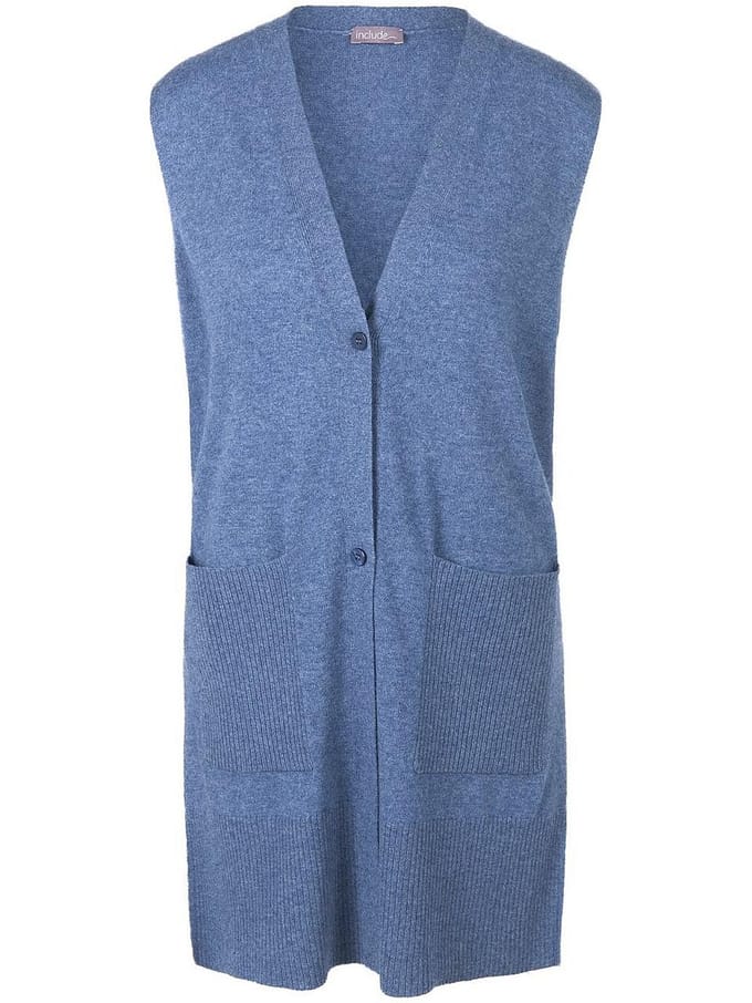 Lang mouwloos vest V-hals Van Peter Hahn blauw