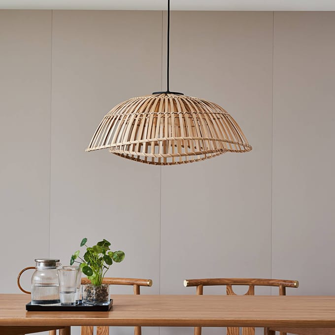 Lindby - hanglamp - 1licht - Bamboe - H: 26.6 cm - E27 - licht hout