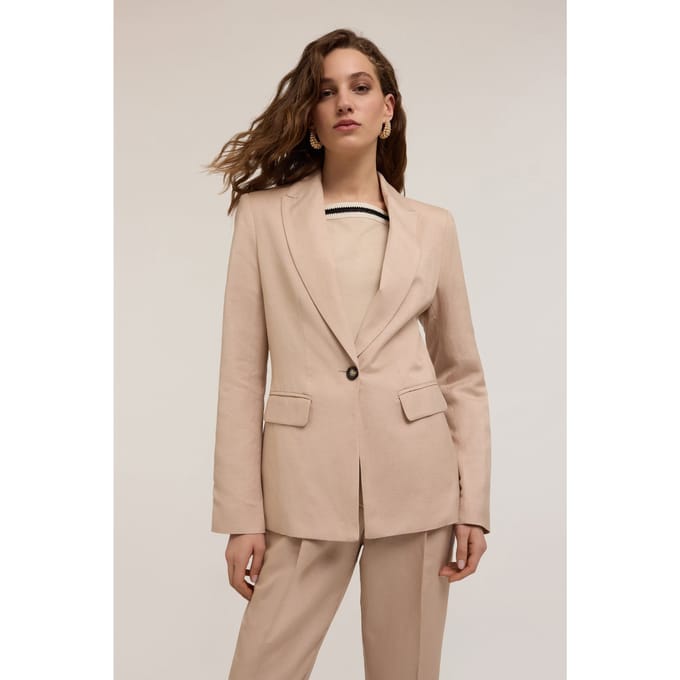 Motivi Single-breasted Linen-blend Blazer Beige Größe: 32 | Blazer Outlet | Damen | Braun