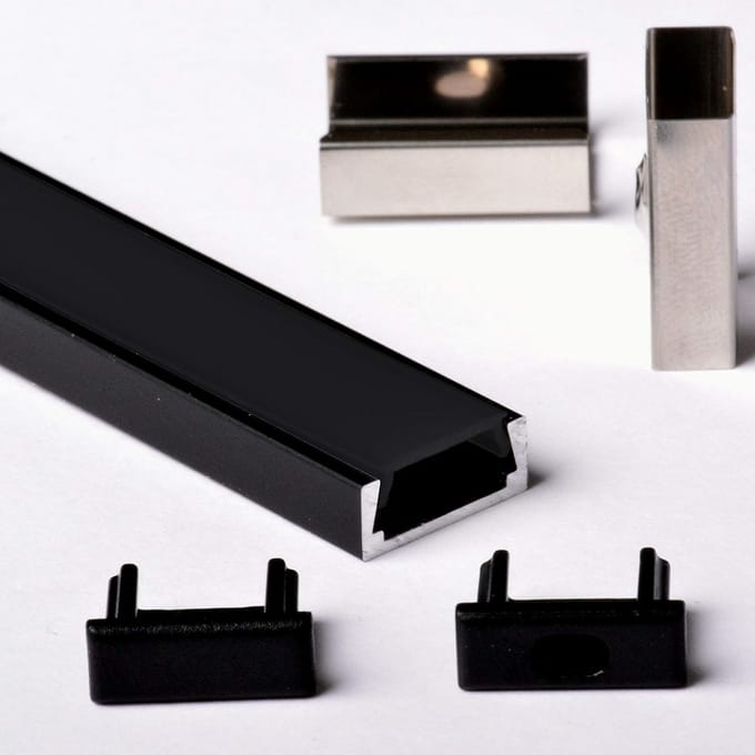 Aluminium Profiel voor LED-strips met Afdekking - 2m, Zwart geanodiseerd