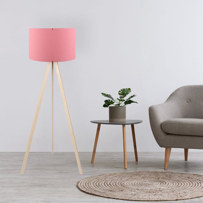 Asir - Vloerlamp - Roze & Eik - 38 x 140 x 140 cm