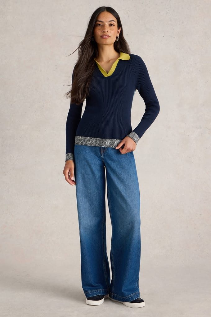 White Stuff Rib Collar Jumper Navy Multi Taglia: 8 | Maglioni a maglia Outlet | Donna | Blu