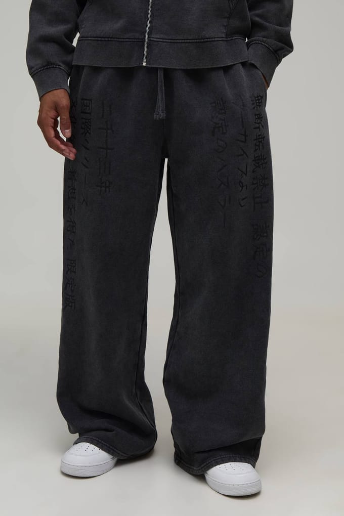 Wijde Pijpen Grafische Gewassen Jogger | Washed Black | Size Small
