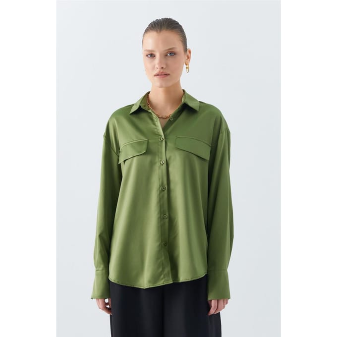 Satin Knopenoverhemd met Pocketdetail