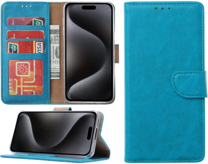 Hoesje geschikt voor iPhone 15 Pro - Bookcase - Pasjeshouder - Kunstleer - Blauw