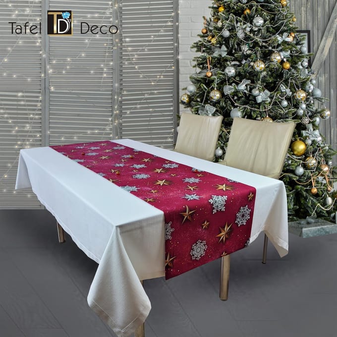 Tafel-Deco Kerst tafelloper rood met een 3D print 50 x 220 cm