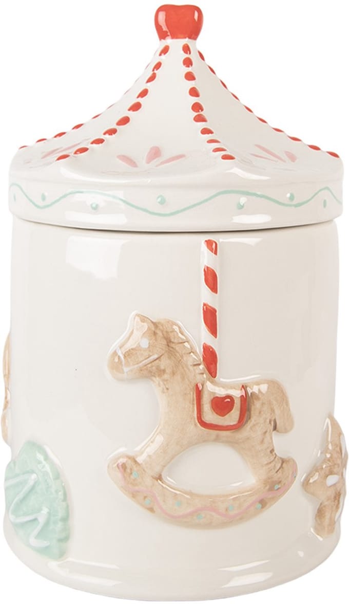 Clayre & Eef Voorraadpot Ø 15x22 cm Wit Bruin Keramiek