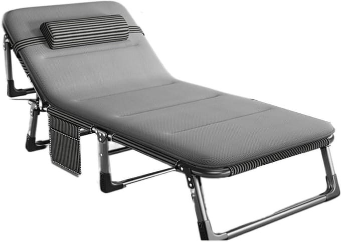 Opklapbaar Campingbed - Reisbed Kampeerbed - Comfortabel Ontspannen - 4 Verstelbare Posities - 190 x 68 cm - Grijs
