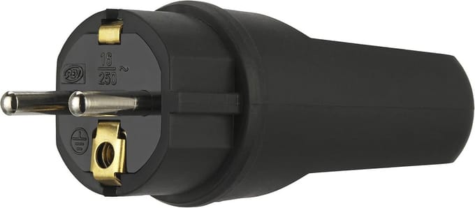 Geaarde stekker voor buiten, IP44, 230VAC, 16A, zwart