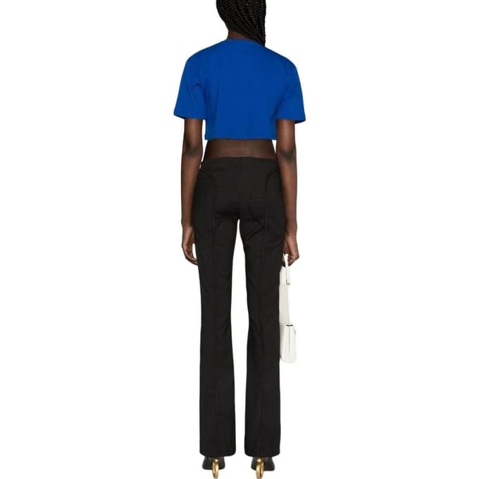 Off White Dames Stamp Ribbed Crop T-Shirt (Blauw)