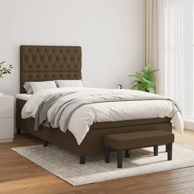 vidaXL - Boxspring - met - matras - stof - donkerbruin - 120x190 - cm