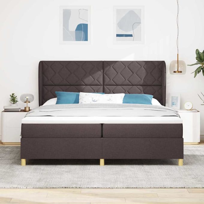 vidaXL - Boxspring - bed - met - hoofdeinde - Donkerbruin - 200 - x - 200 - cm - Stof