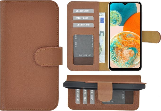 MoDo hoesje voor Samsung Galaxy A23 - Echt Leer Book Case - Bruin