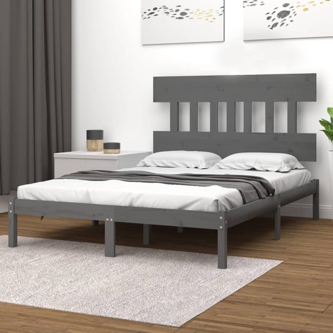 vidaXL - Bedframe - massief - hout - grijs - 200x200 - cm