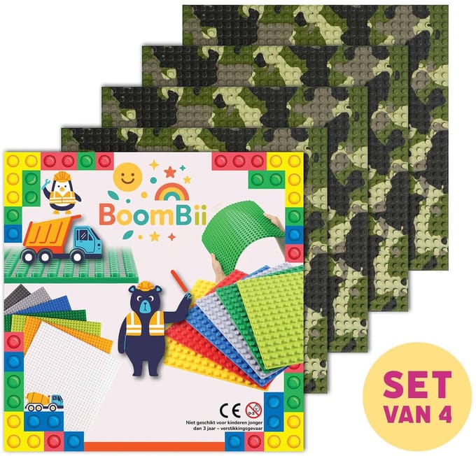 Bouwplaat camouflage groen - geschikt voor LEGO - set van 4 bouwplaten