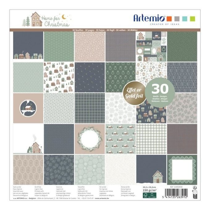 Artemio scrappapier 30 vellen foil Home for Xmas 30,5x30,5 cm