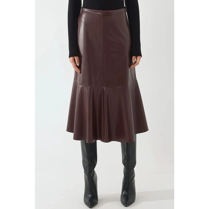 Hooggetailleerde Faux Leer Midi Rok