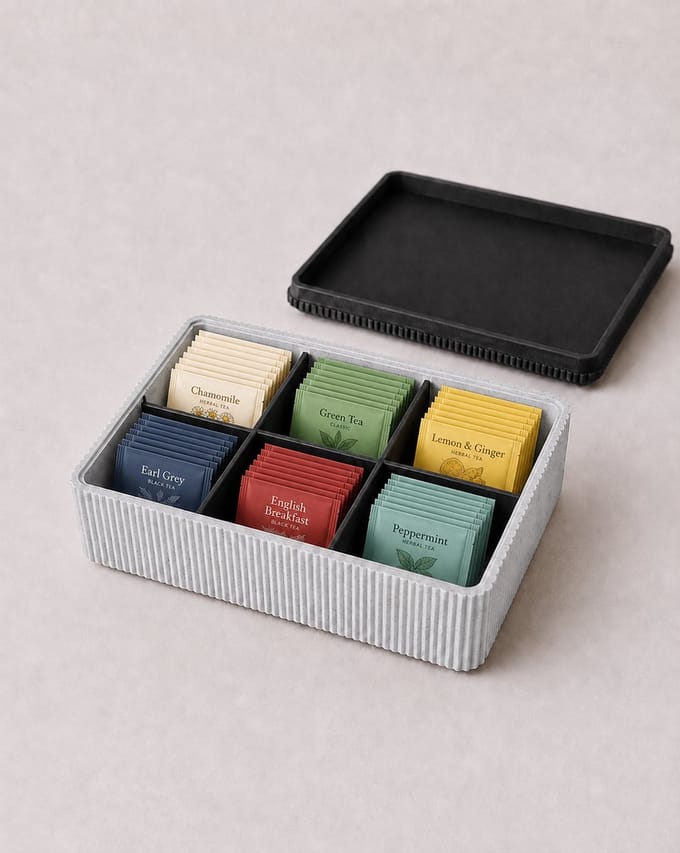 Tea Collection – Theedoos met Vakjes – Theezakjes Organizer – Geribbeld Design – Inclusief Deksel