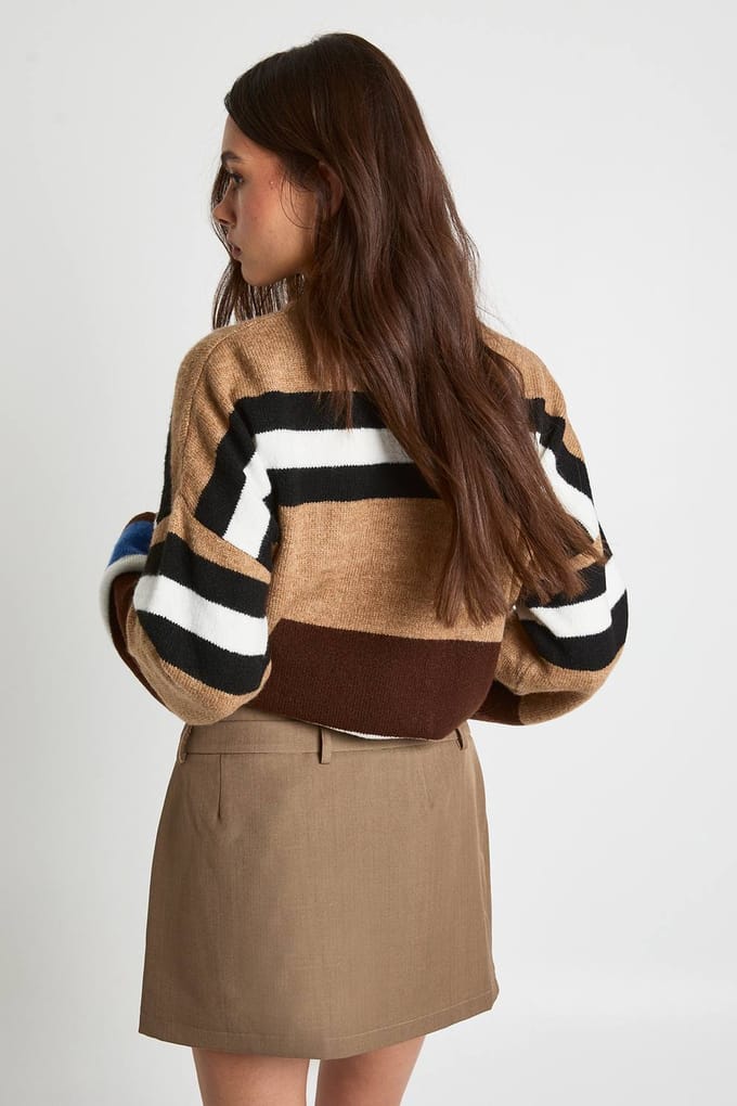 boohoo Dames Getailleerde Mini Rok met Dubbele Tailleband | Mocha | Maat: 6