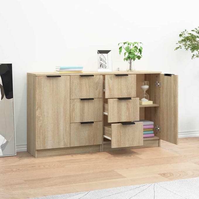 vidaXL - Dressoirs - 2 - st - 60x30x70 - cm - bewerkt - hout - sonoma - eikenkleurig