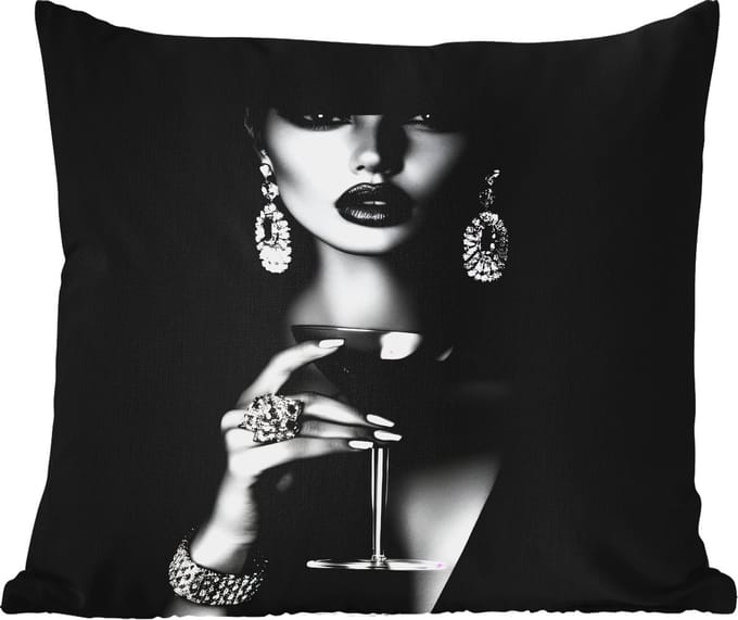 Tuinkussen - Vrouw - Cocktail - Chic - 40x40 cm - Weerbestendig
