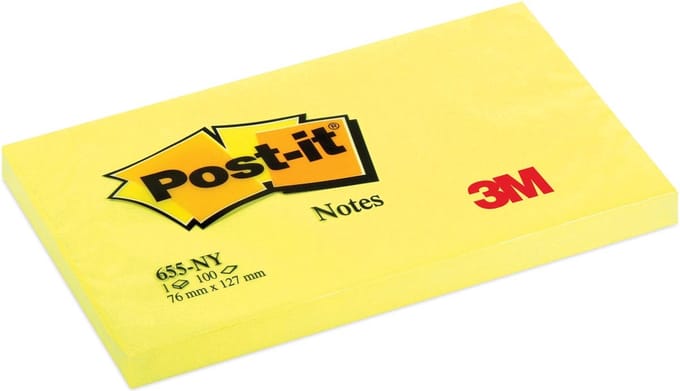 Memoblok Post-it 655 76x127mm 100 vel per blok neon geel | 6 stuks