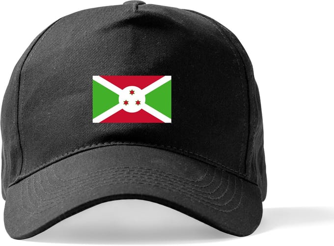 Zwarte Pet Beechfield met Wereldvlaggen, land Burundi klittenbandsluiting