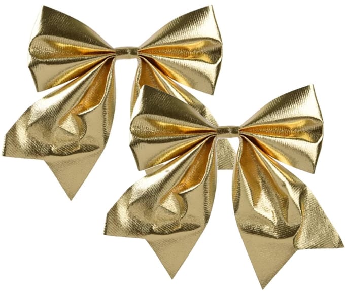 Decoris Kerst strik - 2x - goud - 20 x 24 cm - polyester - kerststrik - kerstboomversiering - kersthanger - kerstversiering