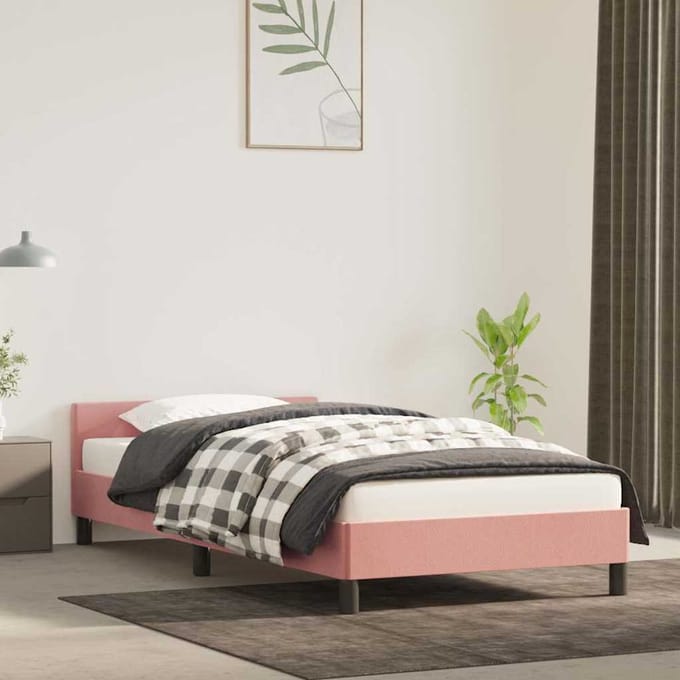vidaXL - Bedframe - met - hoofdeinde - zonder - matras - 80x200 - cm - fluweel - roze