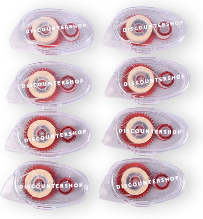 Discountershop Lijmroller Doorzichtig Set - 8 Stuks | Ideaal voor elke School Projecten - Transparant/Rood - 9x5x2 cm
